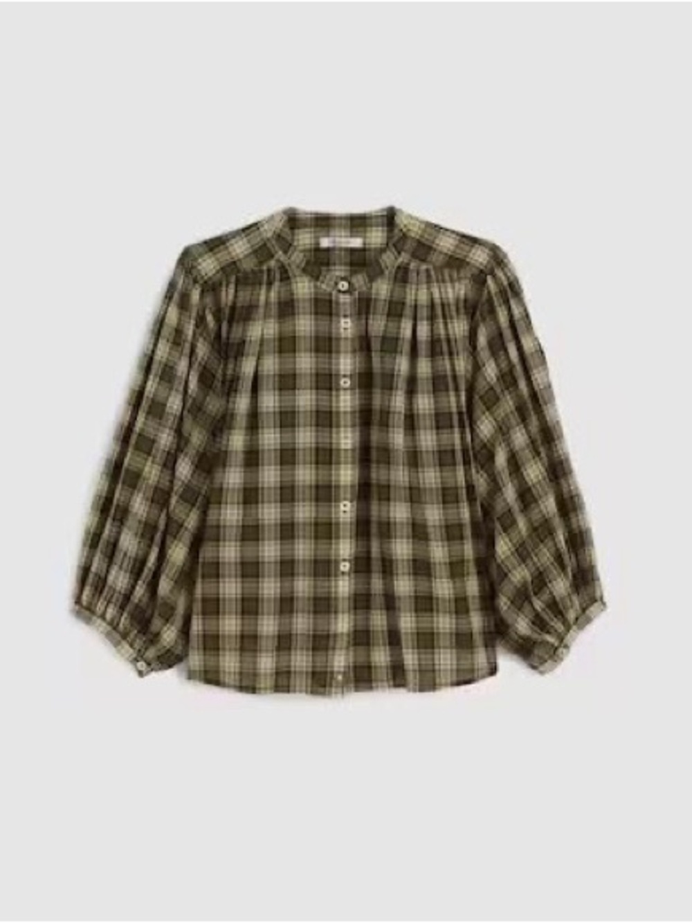 Madewell Balloon Sleeve Top in green plaid size medium NWT